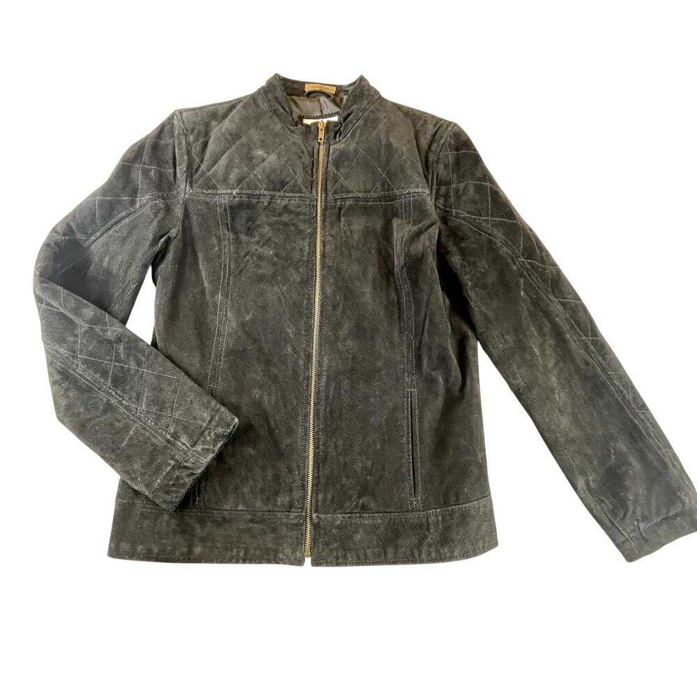 Black Suede Jacket Ruff Hewn QUilted Biker Motorcycle Leather Style M